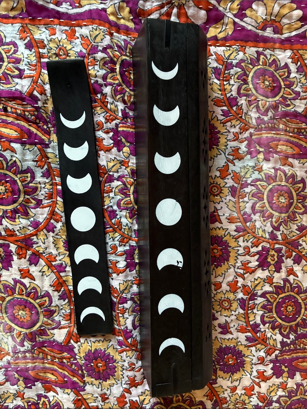Wooden Moon Phase Incense Holder - black and white.